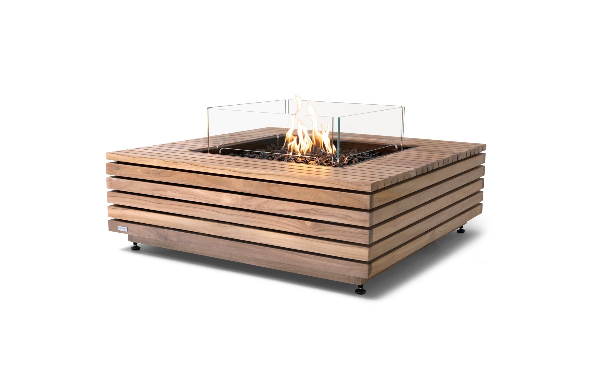 EcoSmart Fire Base 40 Square Fire Pit Table, 100cm, Concrete or Teak, Indoor and Outdoor, Bioethanol or Gas Teak