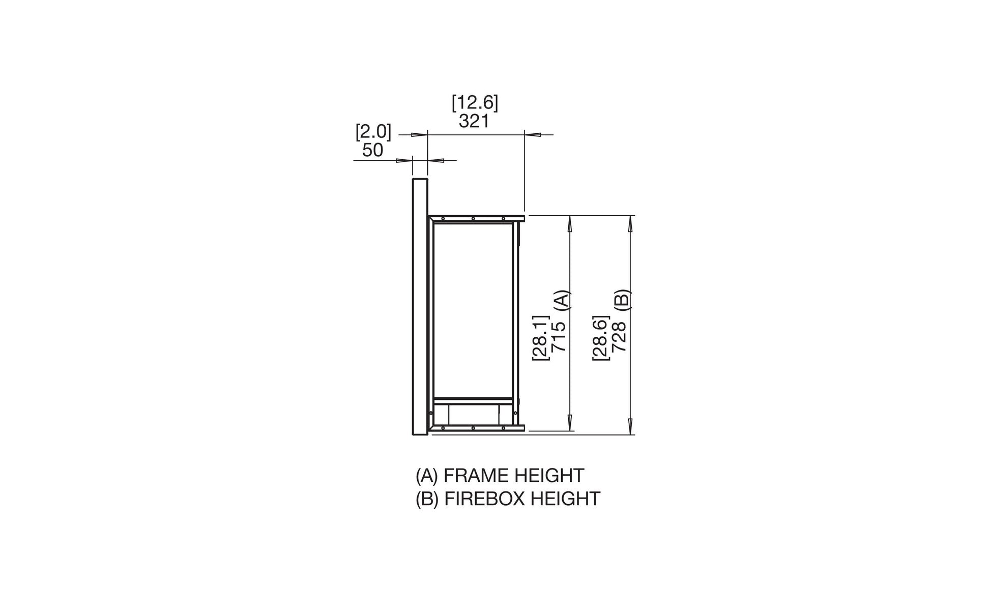 EcoSmart Fire Firebox 1100CV Fireplace Insert dimensions drawing