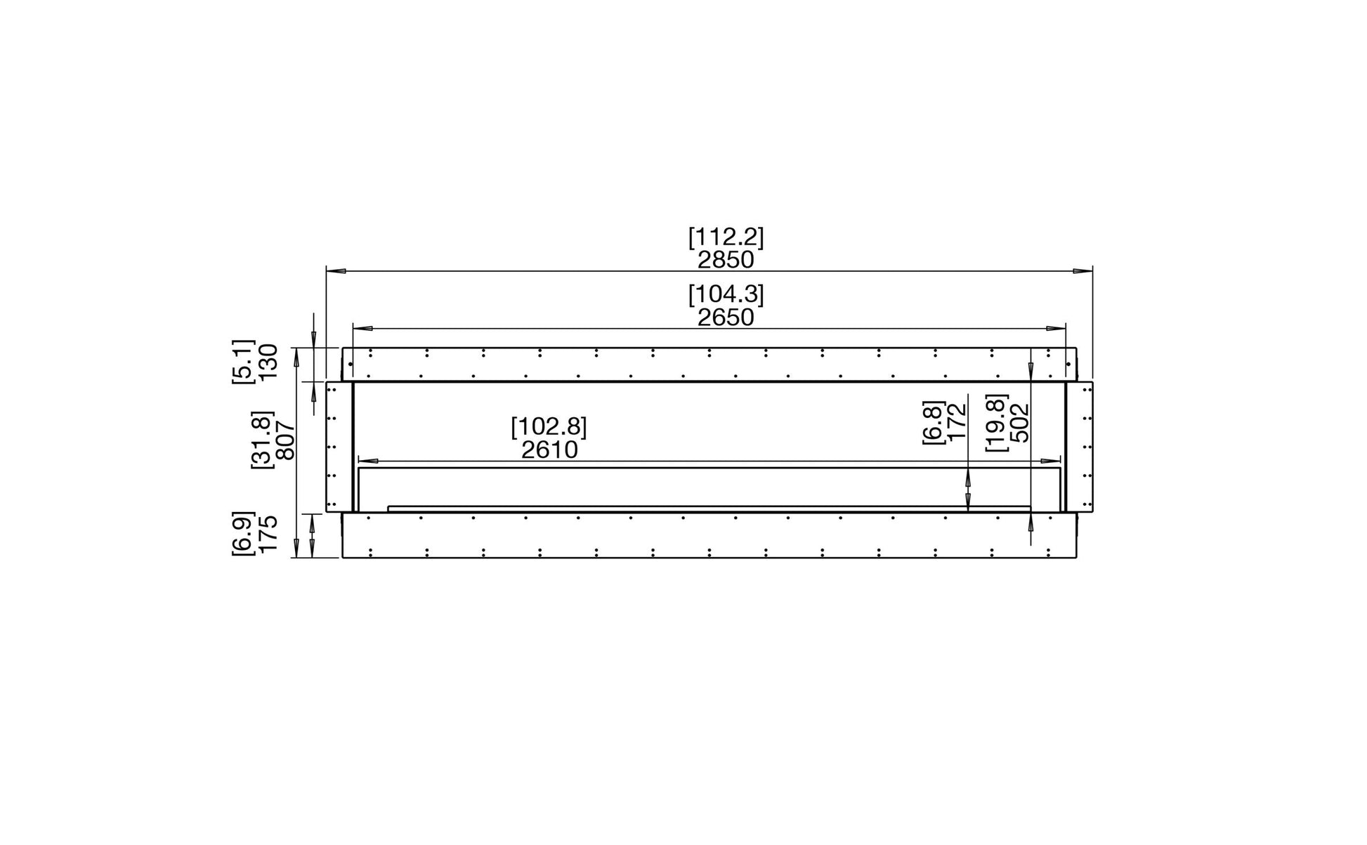 EcoSmart Fire Flex 104SS Fireplace Insert dimensions drawing