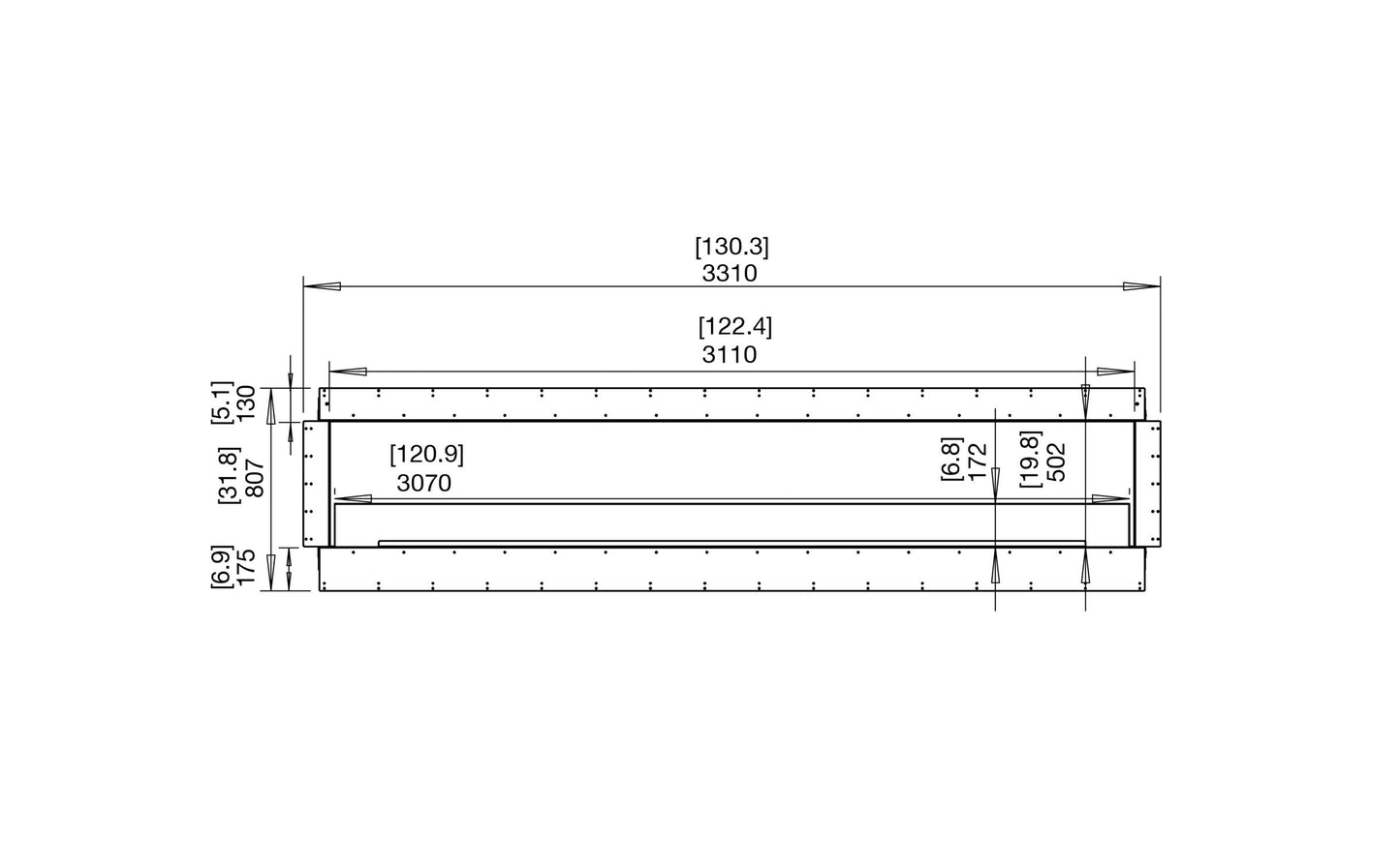 EcoSmart Fire Flex 122SS Fireplace Insert dimensions drawing