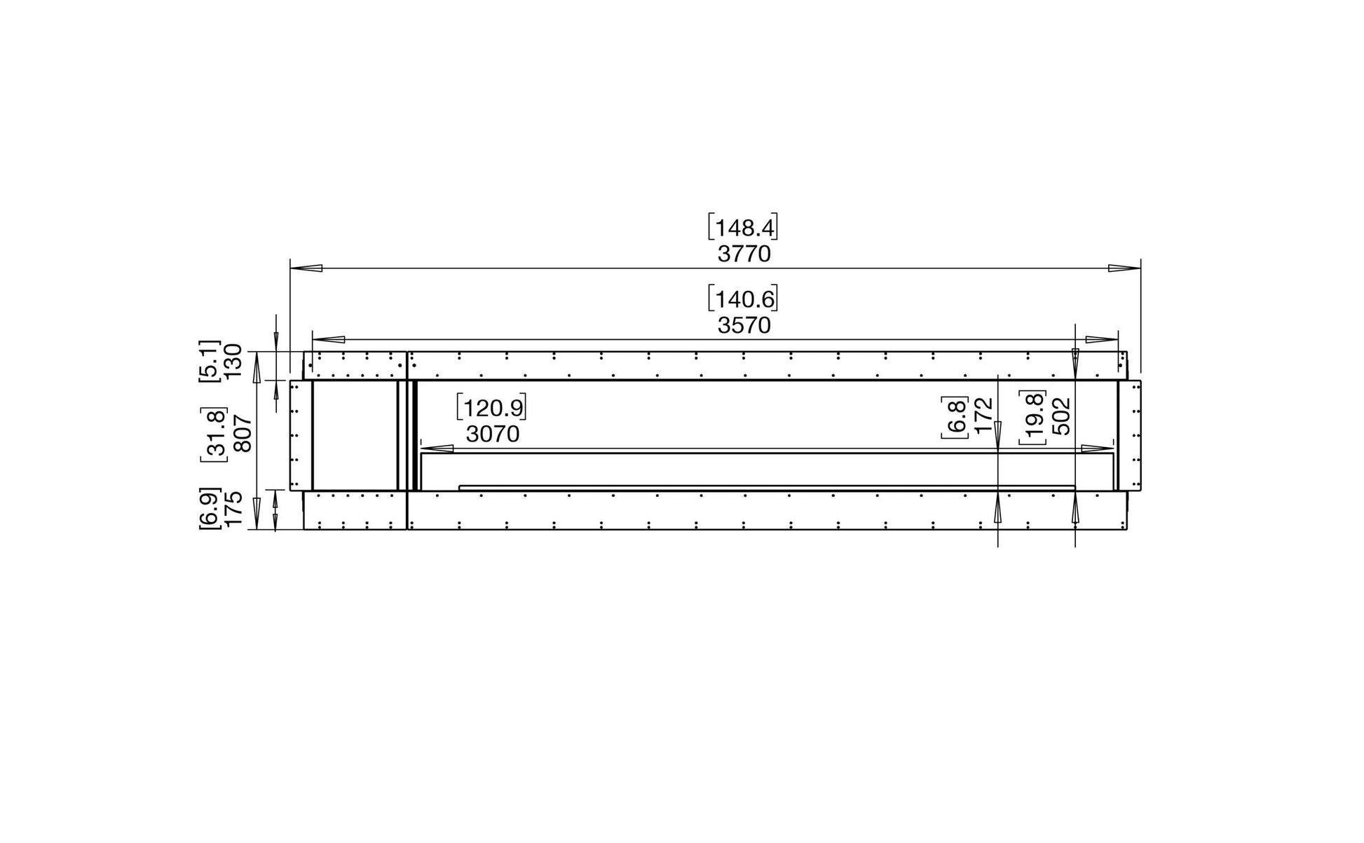 EcoSmart Fire Flex 140SS Fireplace Insert dimensions drawing