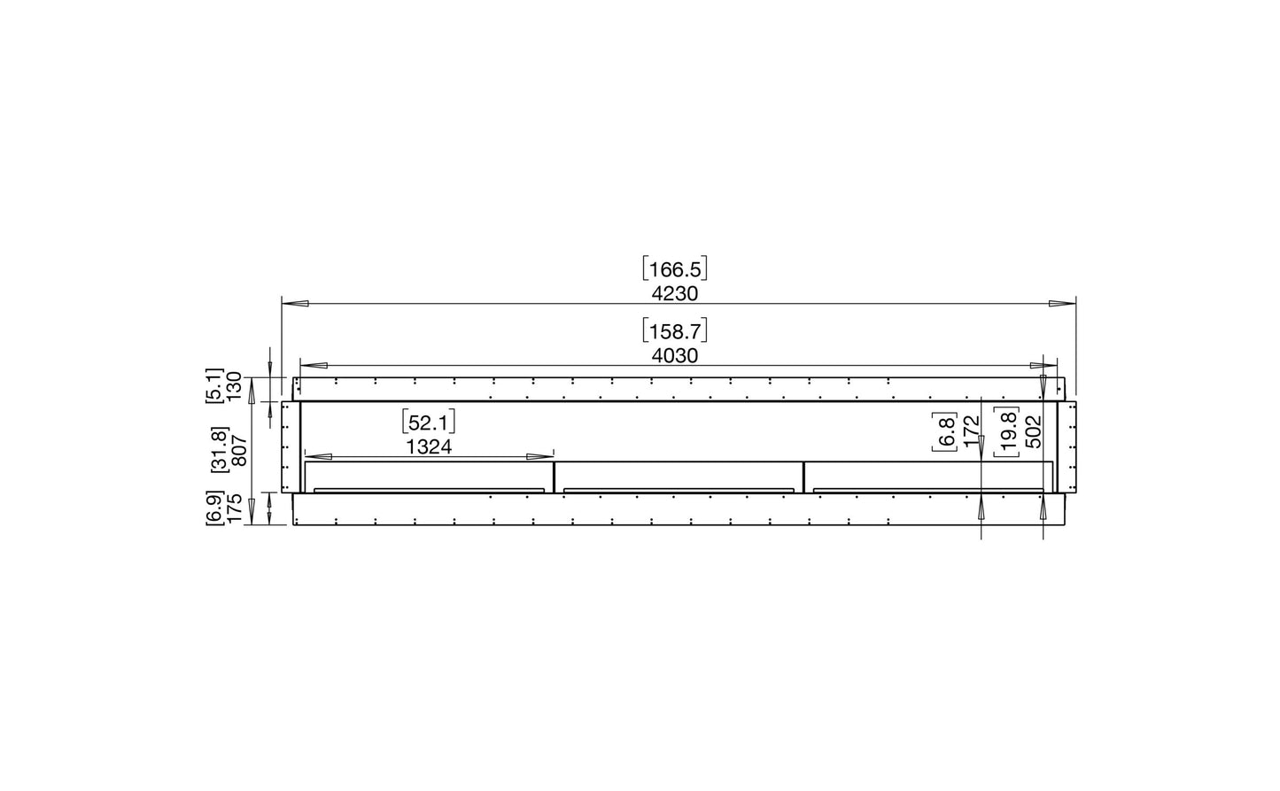 EcoSmart Fire Flex 158SS Fireplace Insert dimensions drawing
