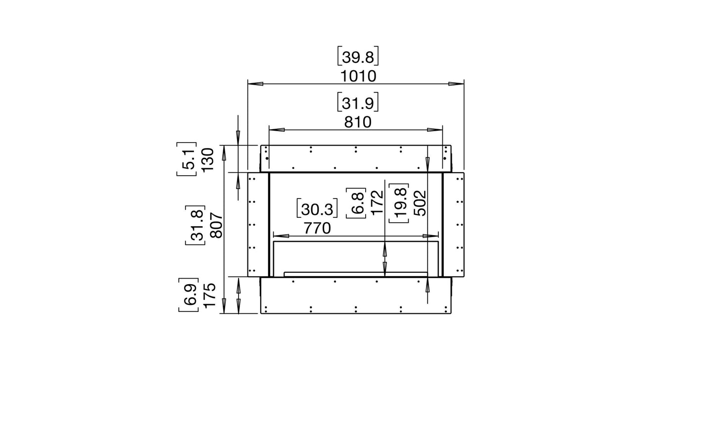 EcoSmart Fire Flex 32SS Fireplace Insert dimensions drawing