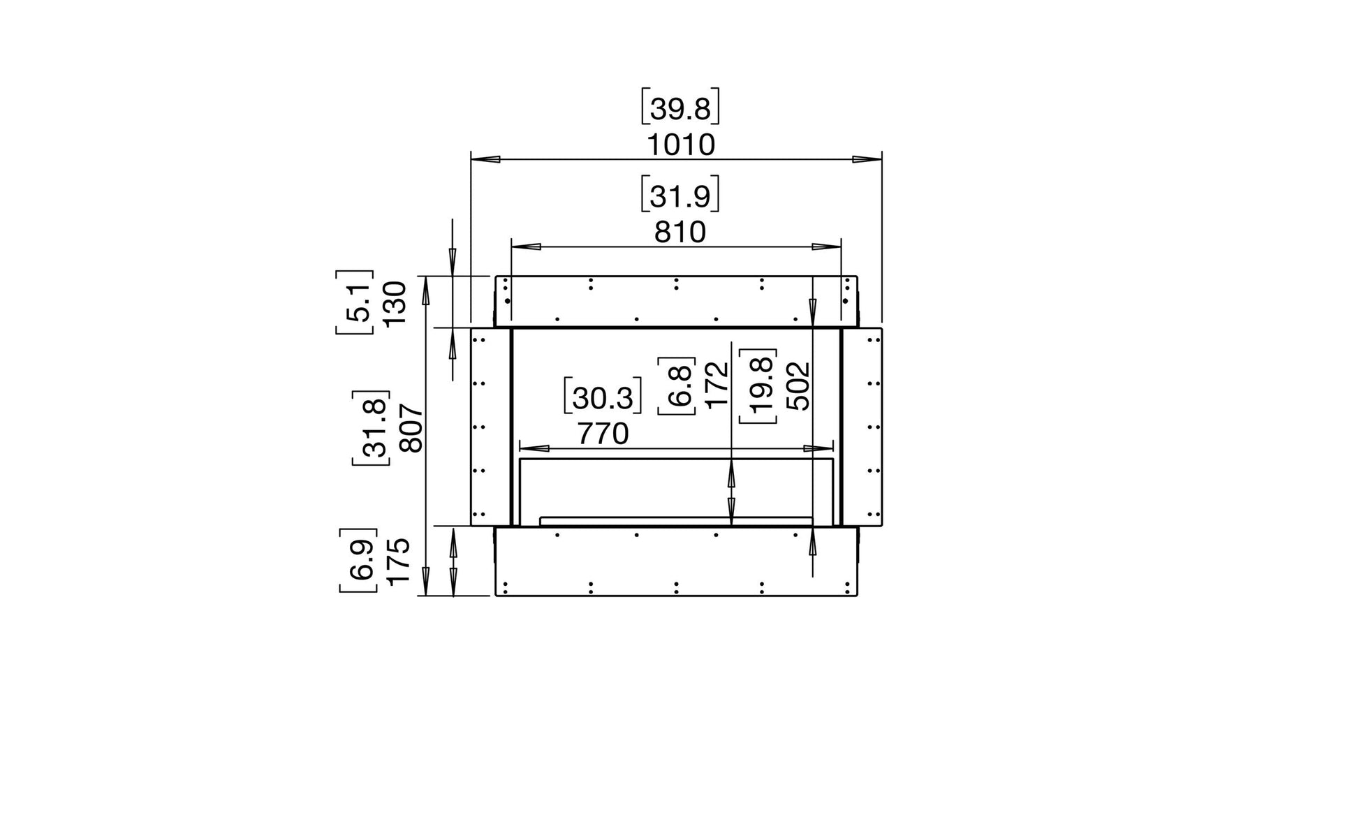 EcoSmart Fire Flex 32SS Fireplace Insert dimensions drawing