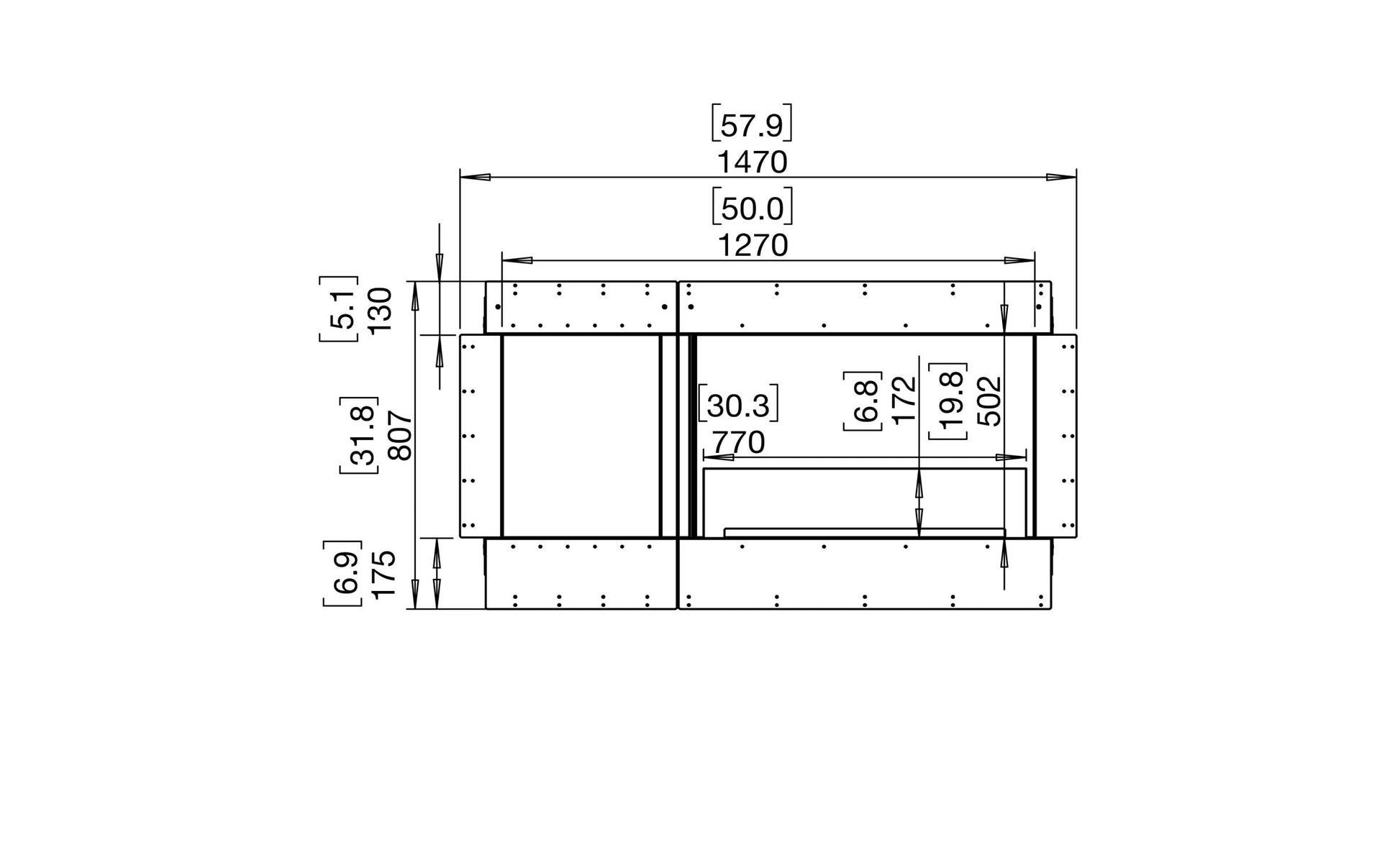 EcoSmart Fire Flex 50SS Fireplace Insert dimensions drawing
