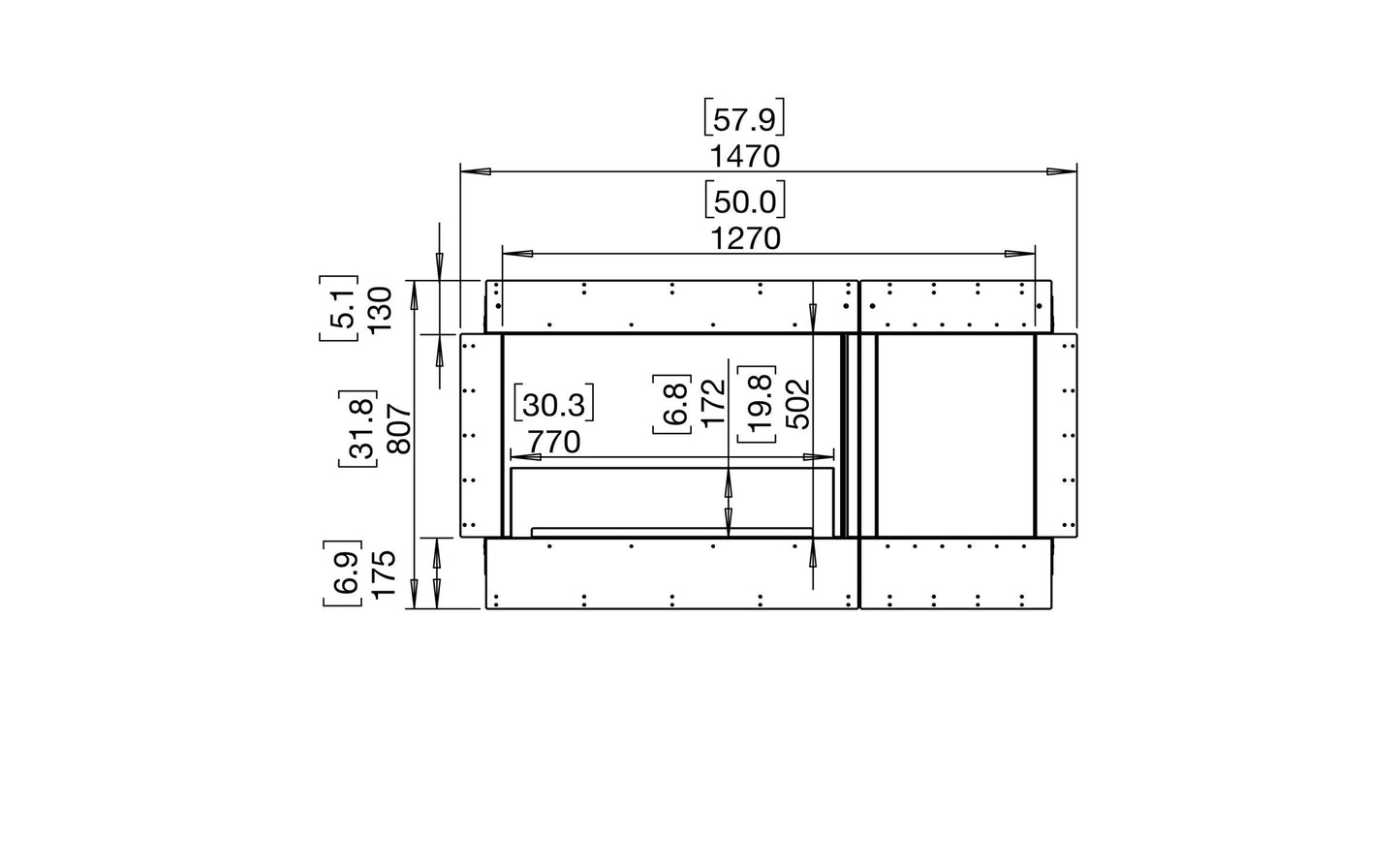 EcoSmart Fire Flex 50SS Fireplace Insert dimensions drawing