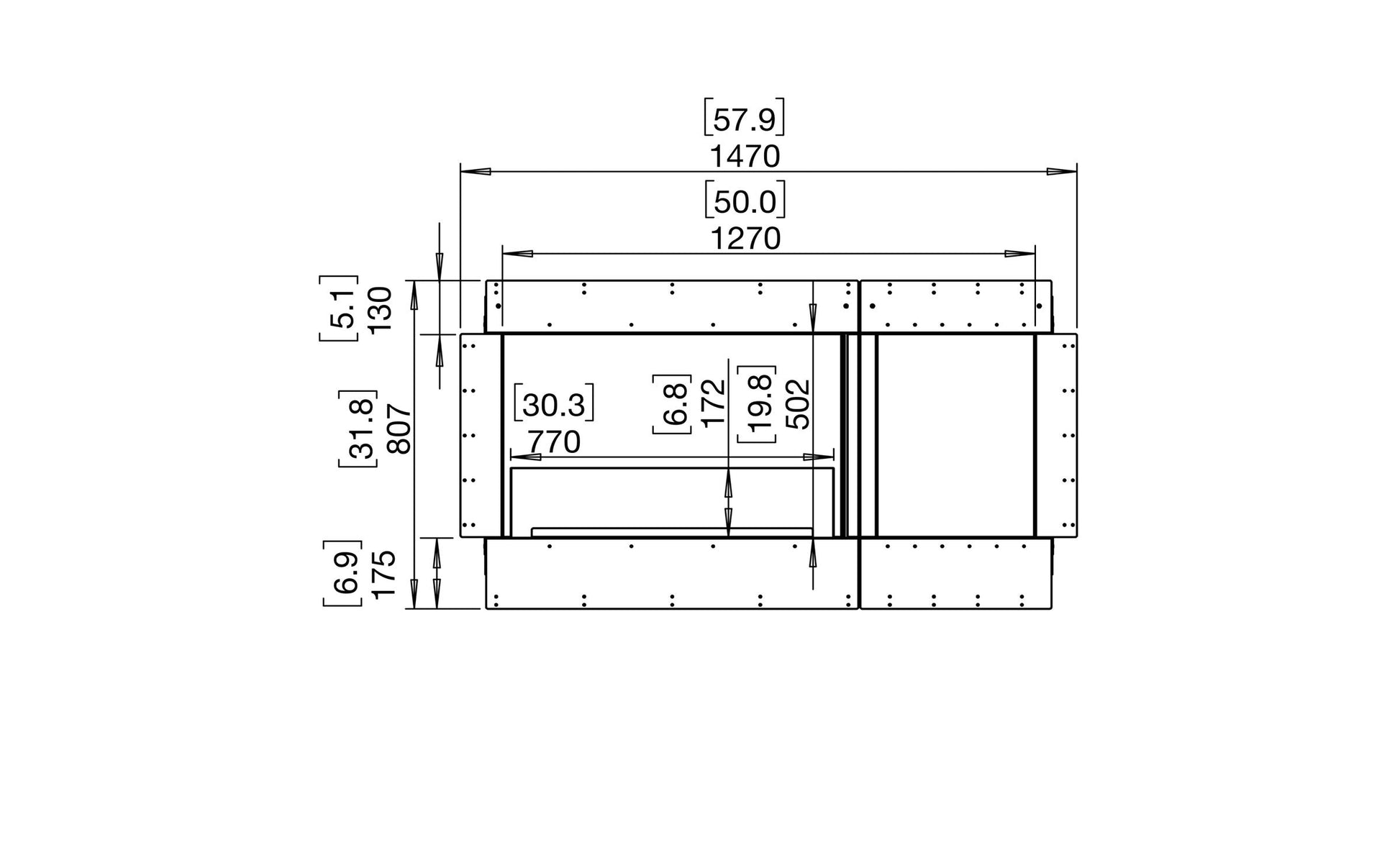 EcoSmart Fire Flex 50SS Fireplace Insert dimensions drawing