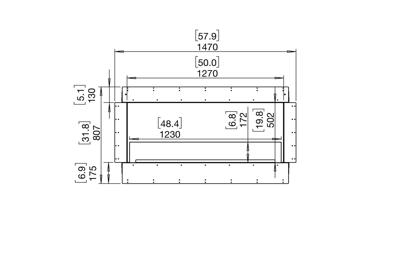 EcoSmart Fire Flex 50SS Fireplace Insert dimensions drawing