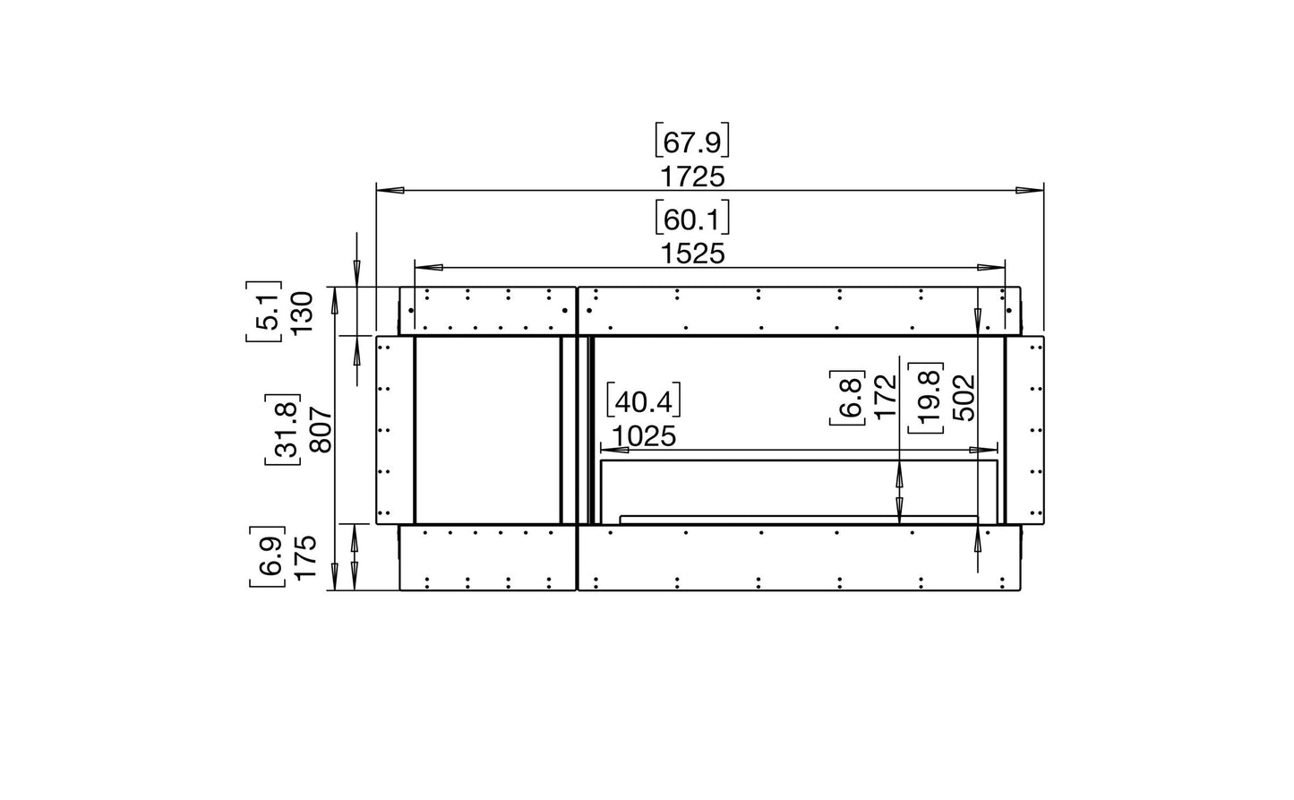 EcoSmart Fire Flex 60SS Fireplace Insert dimensions drawing