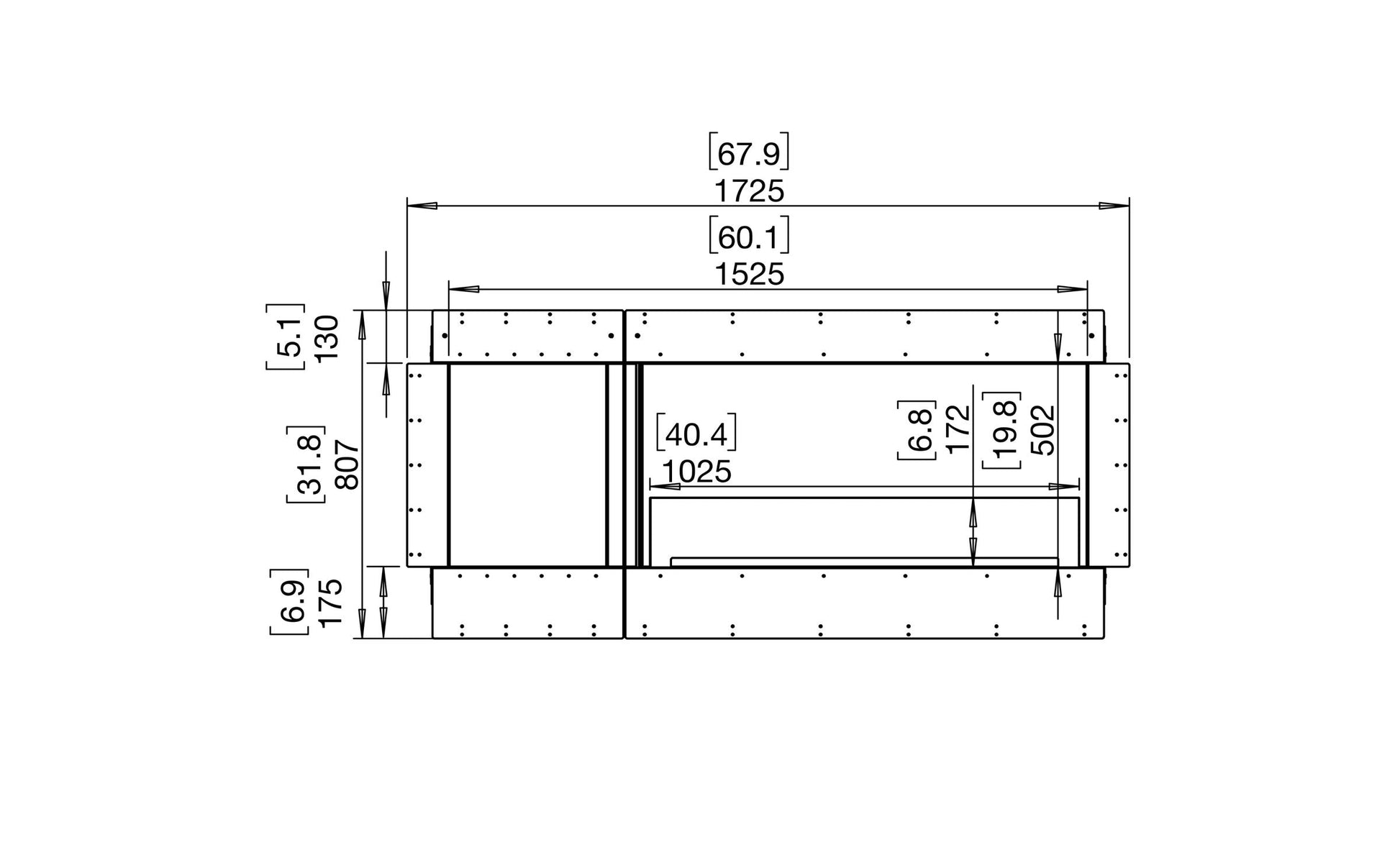 EcoSmart Fire Flex 60SS Fireplace Insert dimensions drawing