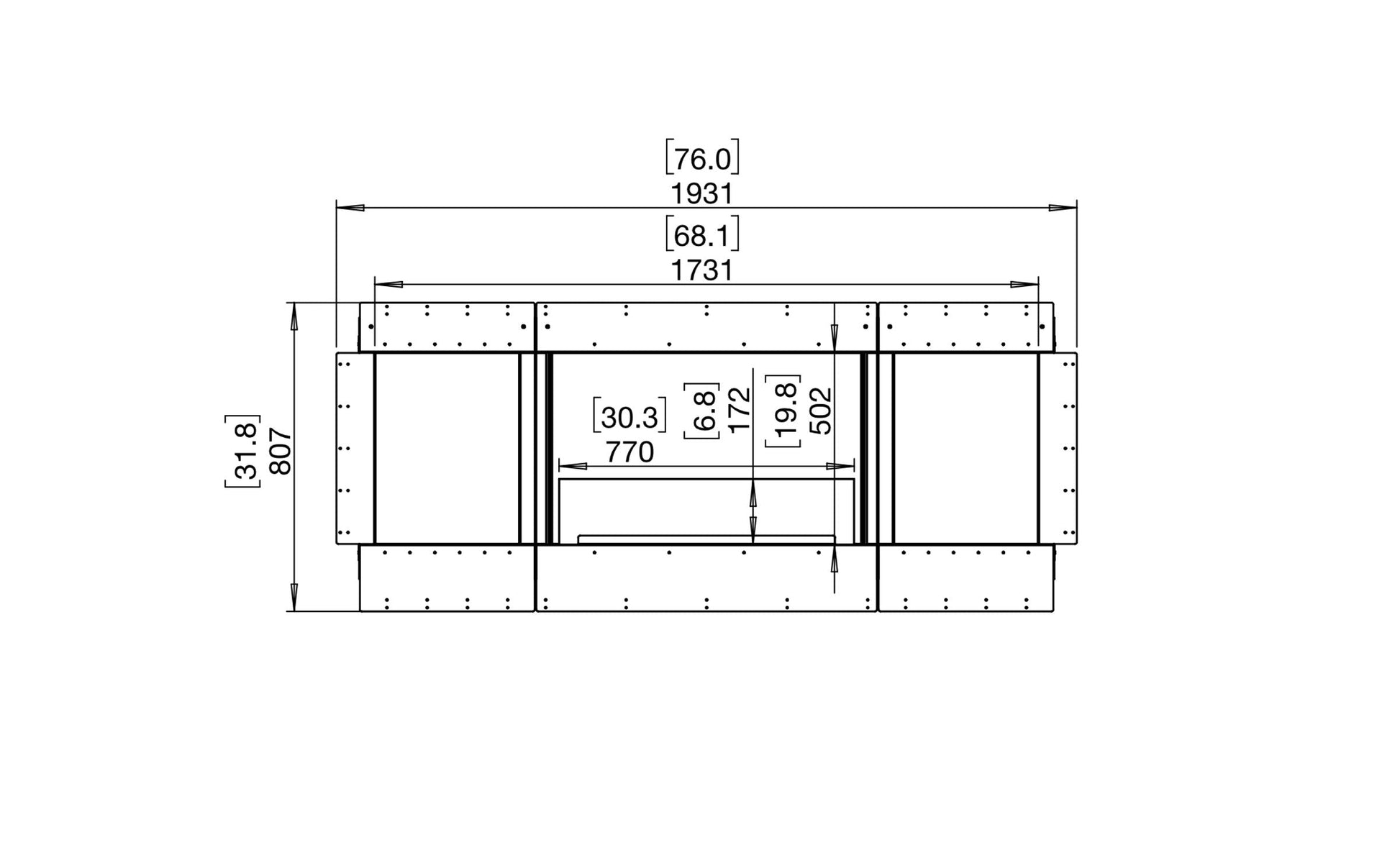 EcoSmart Fire Flex 68SS Fireplace Insert dimensions drawing