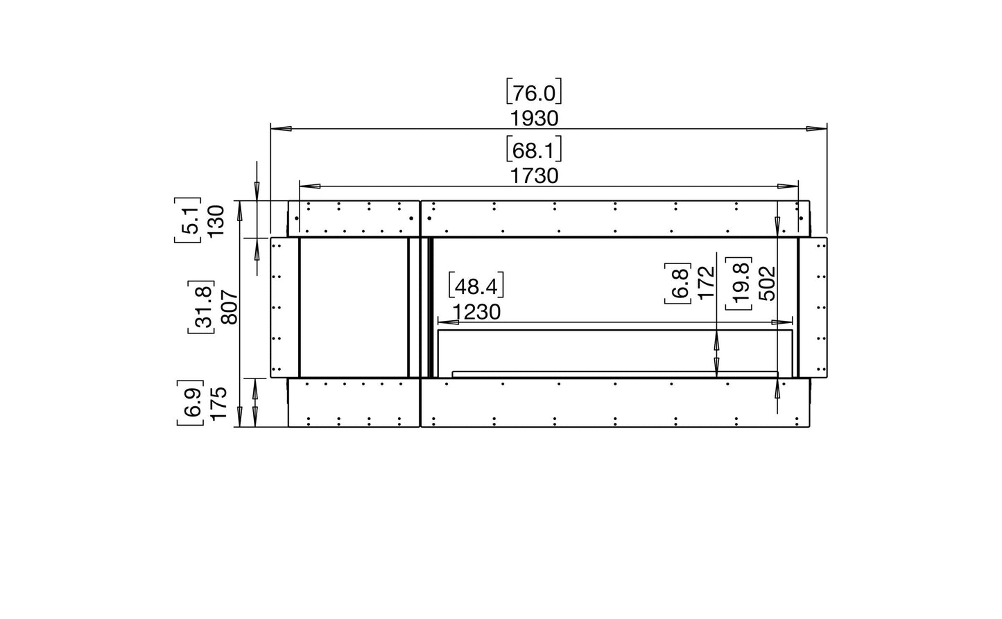 EcoSmart Fire Flex 68SS Fireplace Insert dimensions drawing