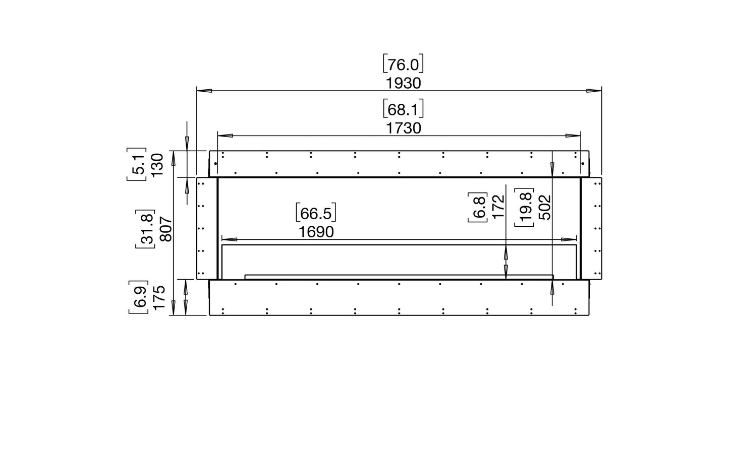 EcoSmart Fire Flex 68SS Fireplace Insert dimensions drawing