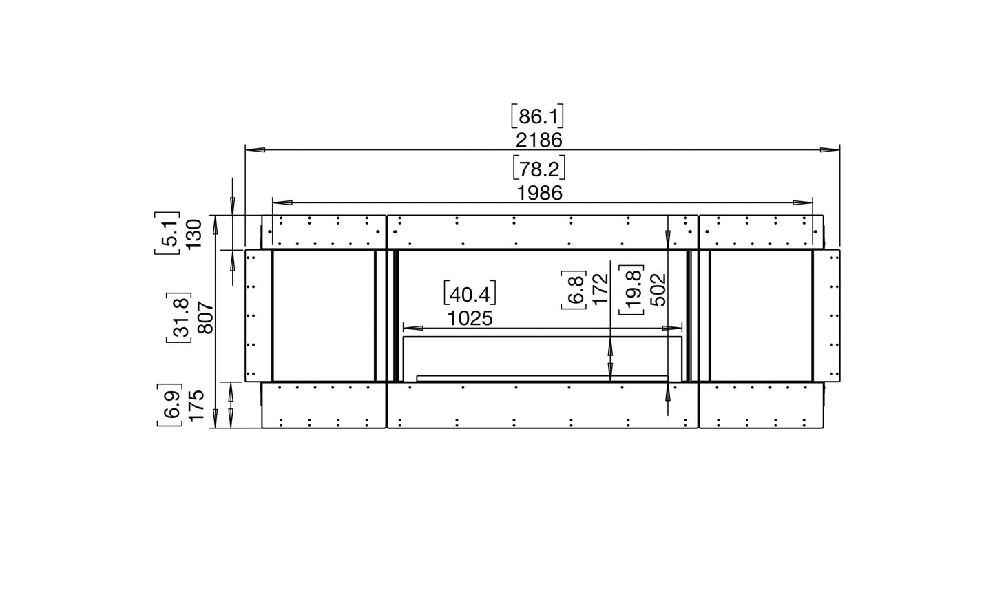 EcoSmart Fire Flex 78SS Fireplace Insert dimensions drawing
