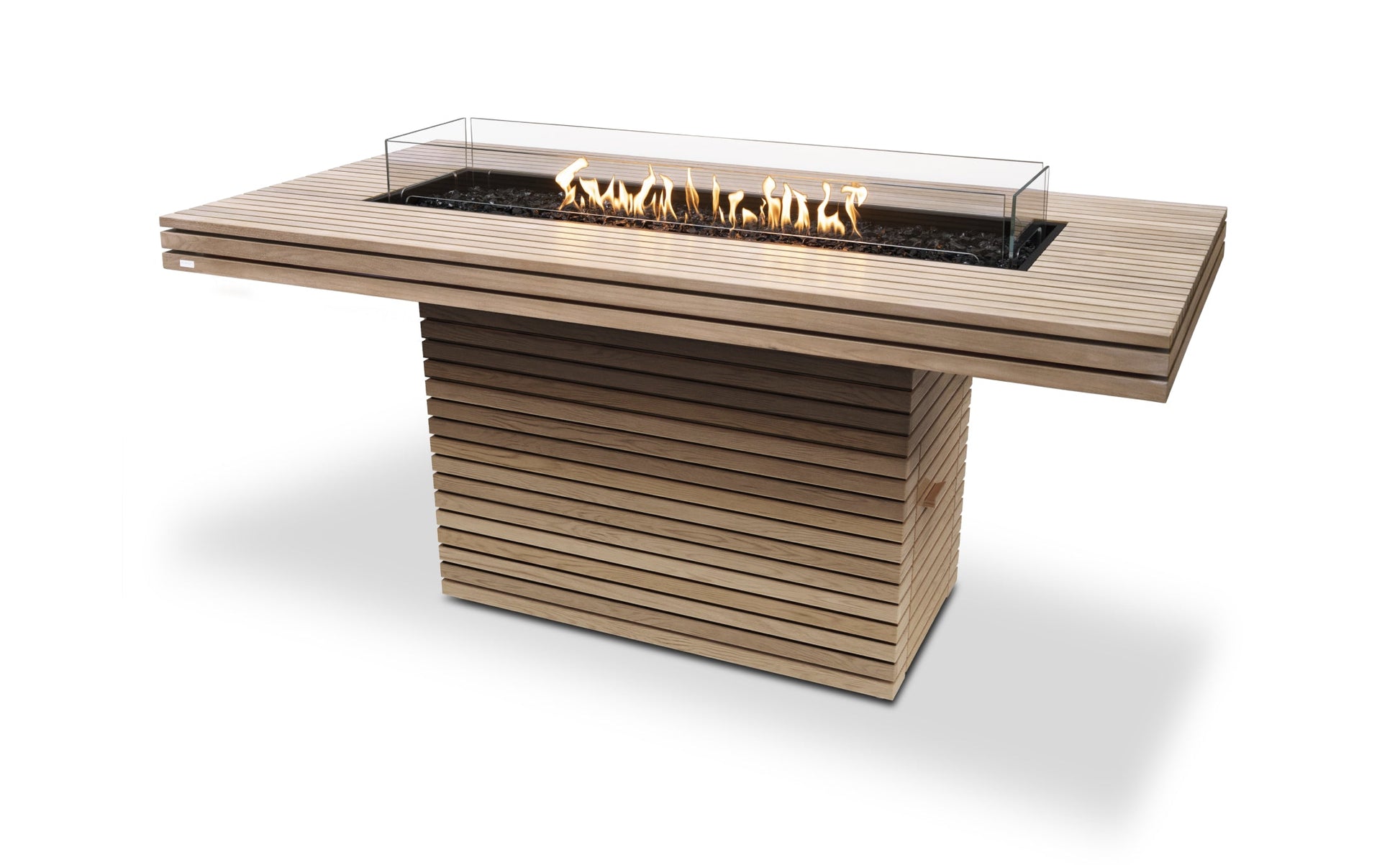 EcoSmart Fire Gin 90 Bar Rectangular Fire Pit Table, Bar Height, Concrete or Teak, Bioethanol or Gas Teak
