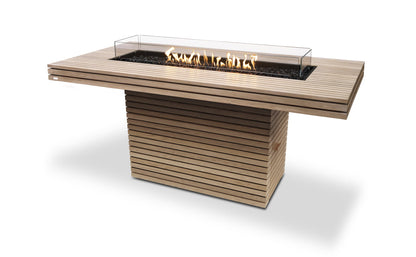 EcoSmart Fire Gin 90 Bar Rectangular Fire Pit Table, Bar Height, Concrete or Teak, Bioethanol or Gas Teak