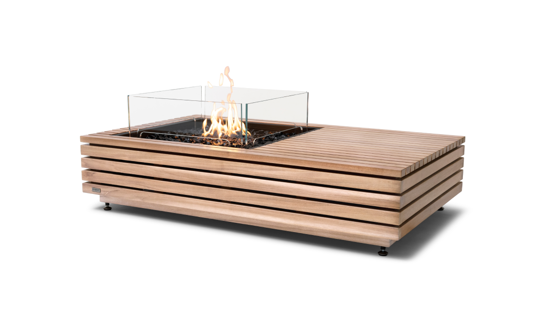 EcoSmart Fire Manhattan 50 Fire Pit Table, Offset Flame, Concrete or Teak, Bioethanol or Gas Teak