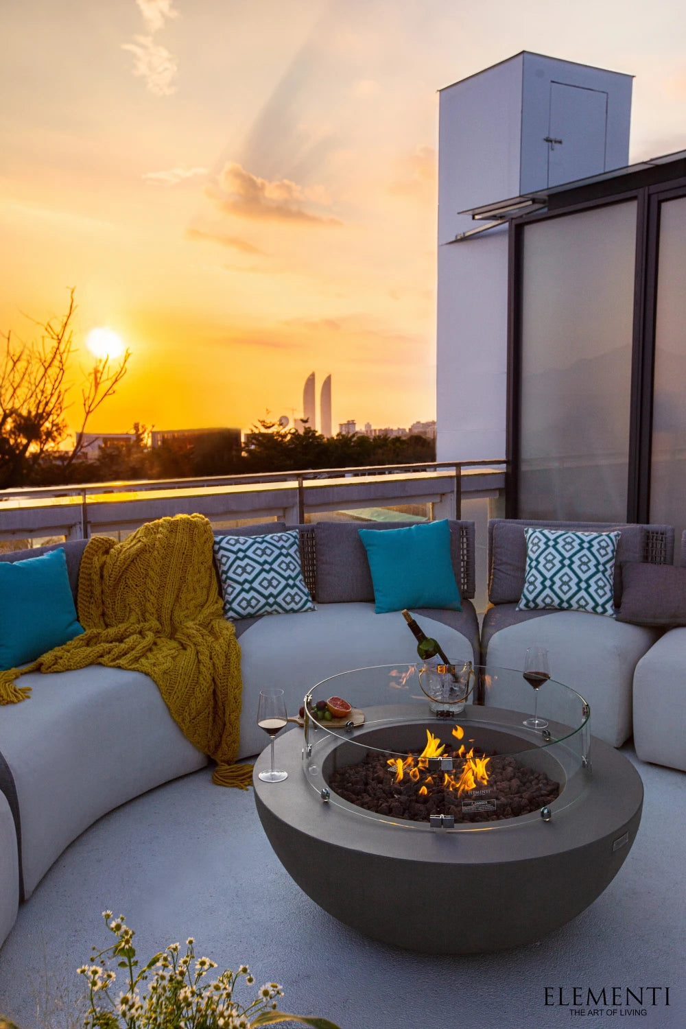 Elementi Lunar Bowl Gas Fire Pit Table | Light Grey