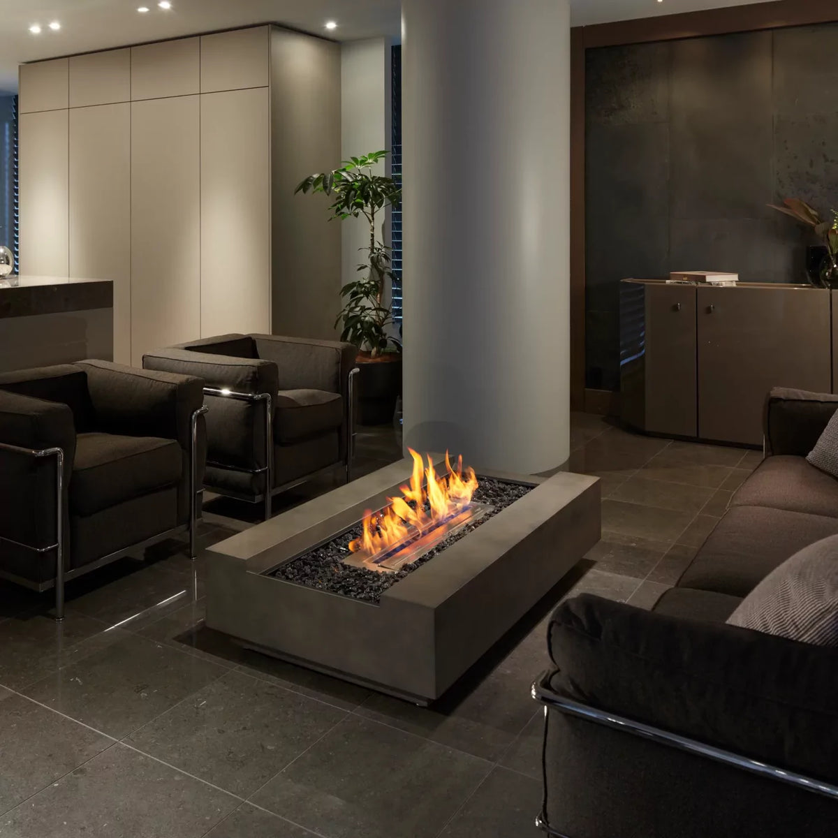 EcoSmart Fire Cosmo 50 Rectangular Fire Pit Table, Concrete or Teak, Bioethanol or Gas