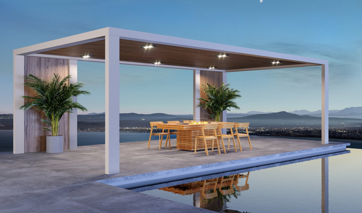 EcoSmart Fire Gin 90 Dining Rectangular Fire Pit Table, Dining Height, Concrete or Teak, Bioethanol or Gas