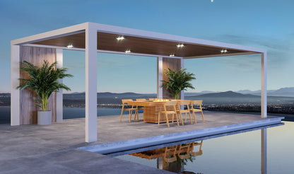 EcoSmart Fire Gin 90 Dining Rectangular Fire Pit Table, Dining Height, Concrete or Teak, Bioethanol or Gas