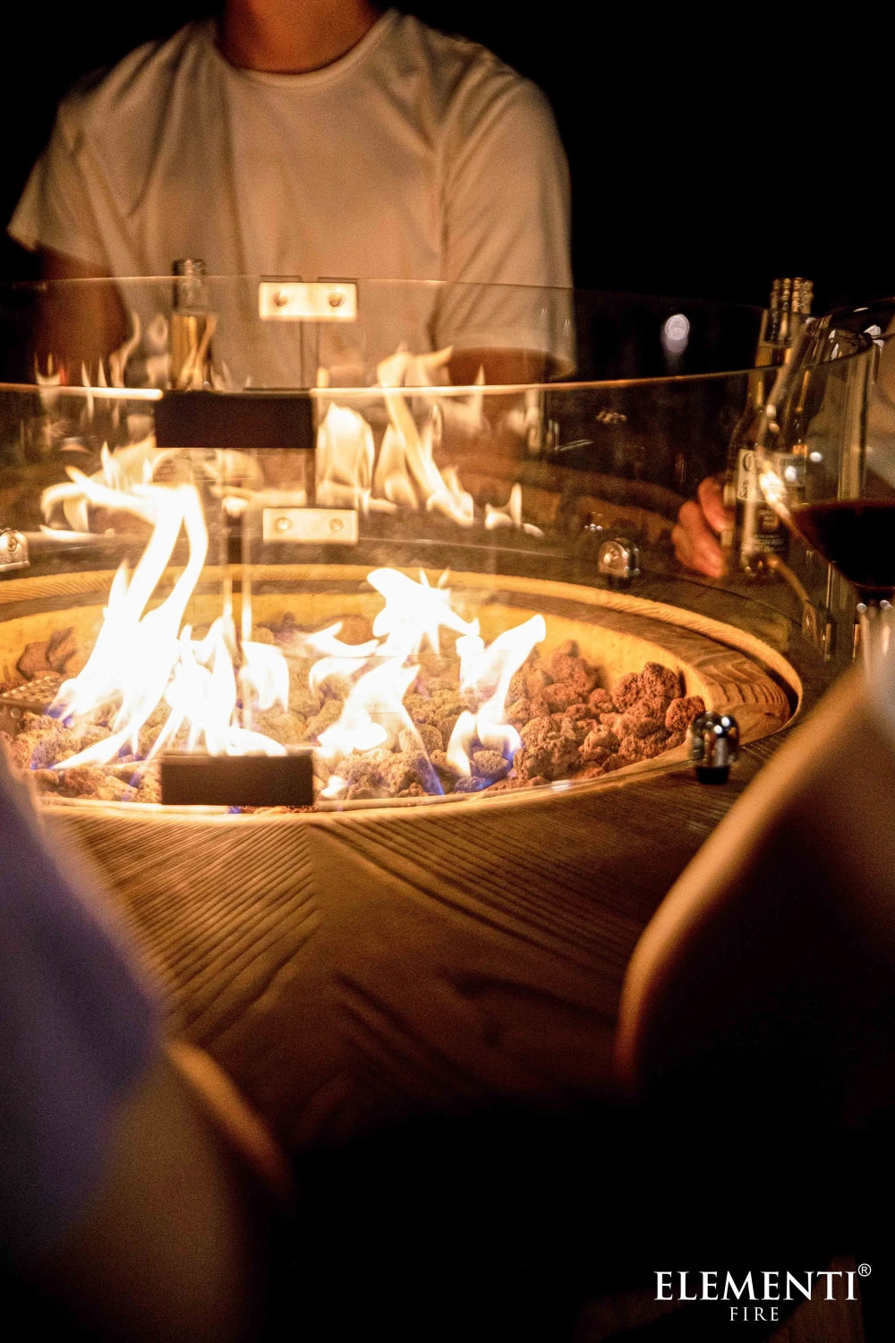 Elementi Lafite Barrel Gas Fire Pit Bar Table | Oak Barrel Design