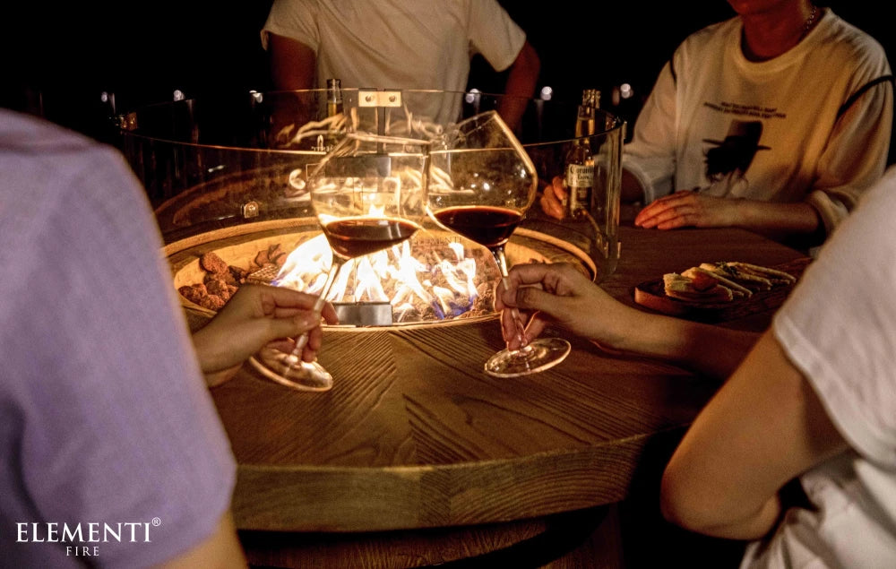 Elementi Lafite Barrel Gas Fire Pit Bar Table | Oak Barrel Design