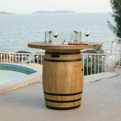 Elementi Lafite Barrel Gas Fire Pit Bar Table | Oak Barrel Design