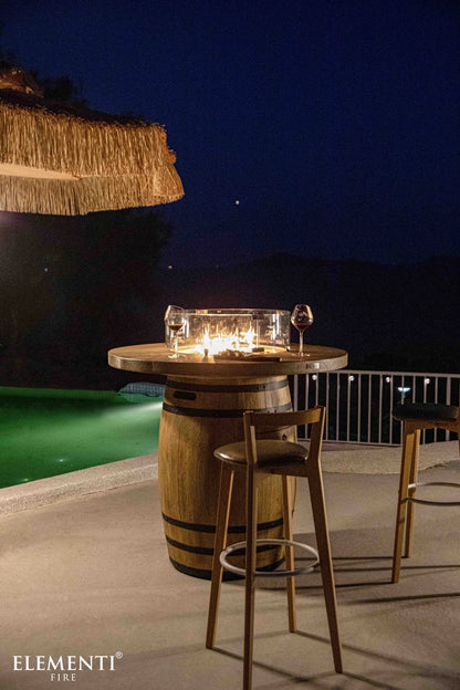 Elementi Lafite Barrel Gas Fire Pit Bar Table | Oak Barrel Design