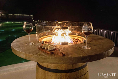 Elementi Lafite Barrel Gas Fire Pit Bar Table | Oak Barrel Design