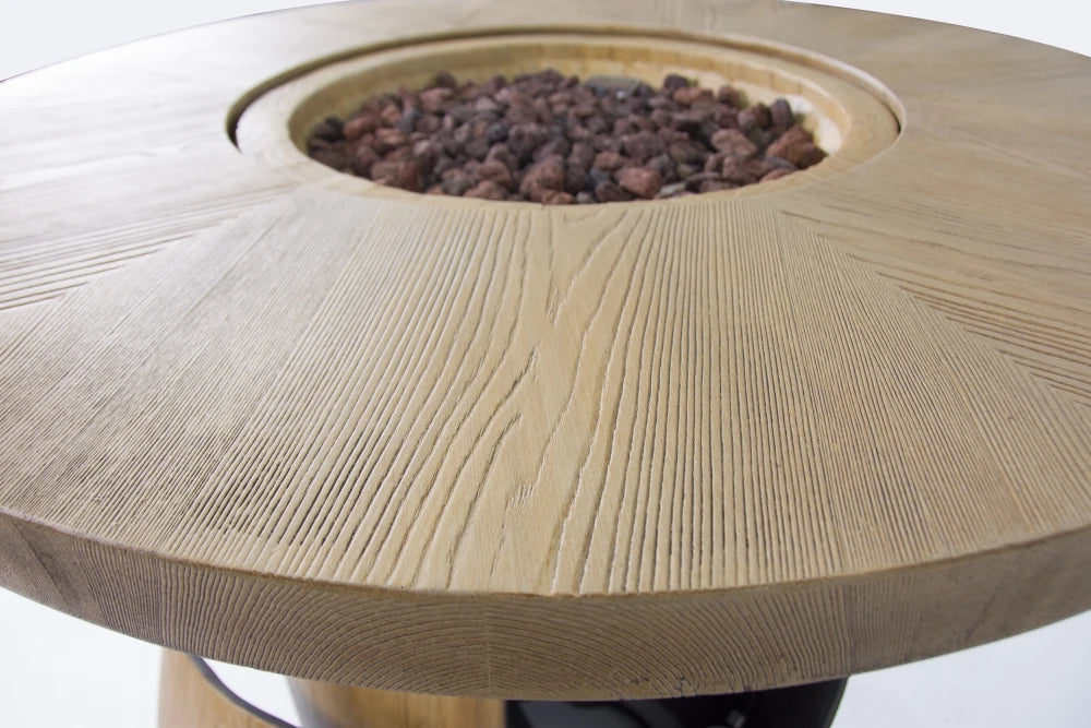 Elementi Lafite Barrel Gas Fire Pit Bar Table | Oak Barrel Design
