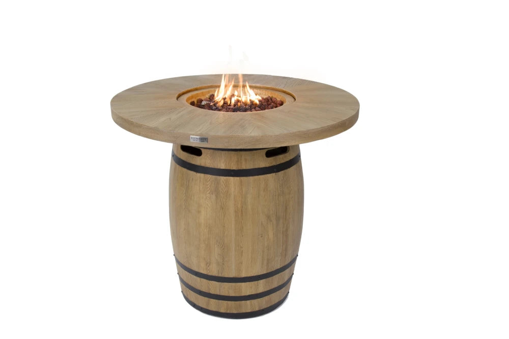 Elementi Lafite Barrel Gas Fire Pit Bar Table | Oak Barrel Design