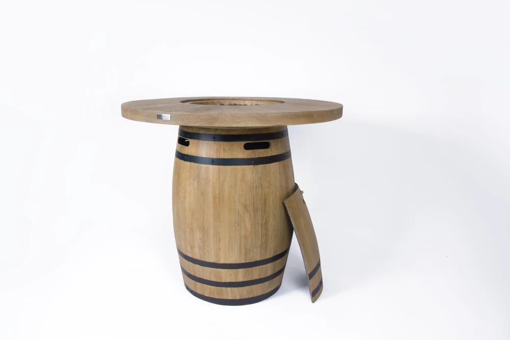Elementi Lafite Barrel Gas Fire Pit Bar Table | Oak Barrel Design