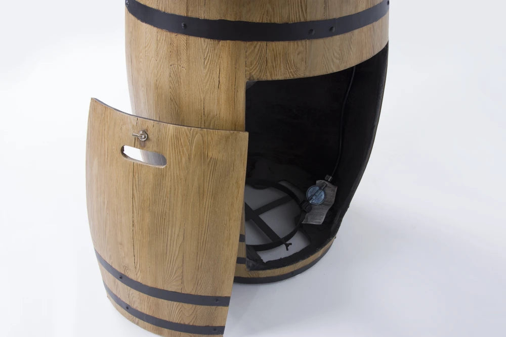 Elementi Lafite Barrel Gas Fire Pit Bar Table | Oak Barrel Design