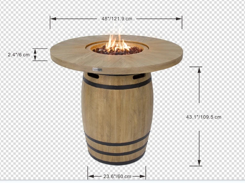 Elementi Lafite Barrel Gas Fire Pit Bar Table | Oak Barrel Design