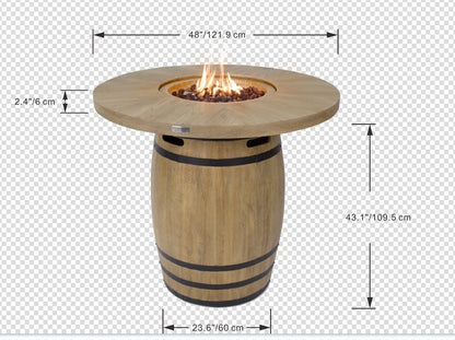 Elementi Lafite Barrel Gas Fire Pit Bar Table | Oak Barrel Design