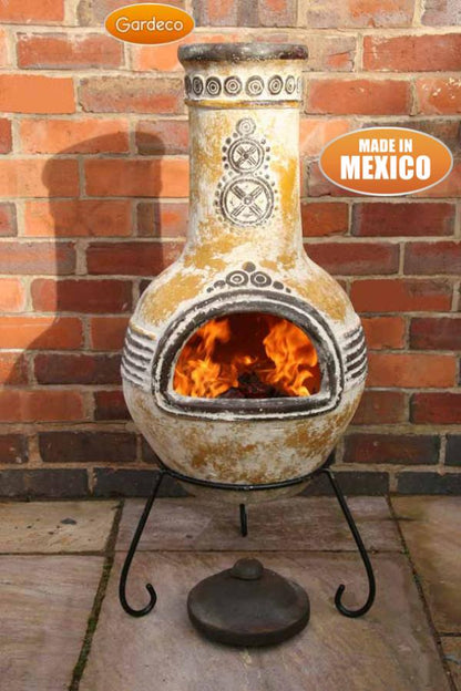 Gardeco Azteca Mexican Clay Chimenea Large (110cm) Yellow