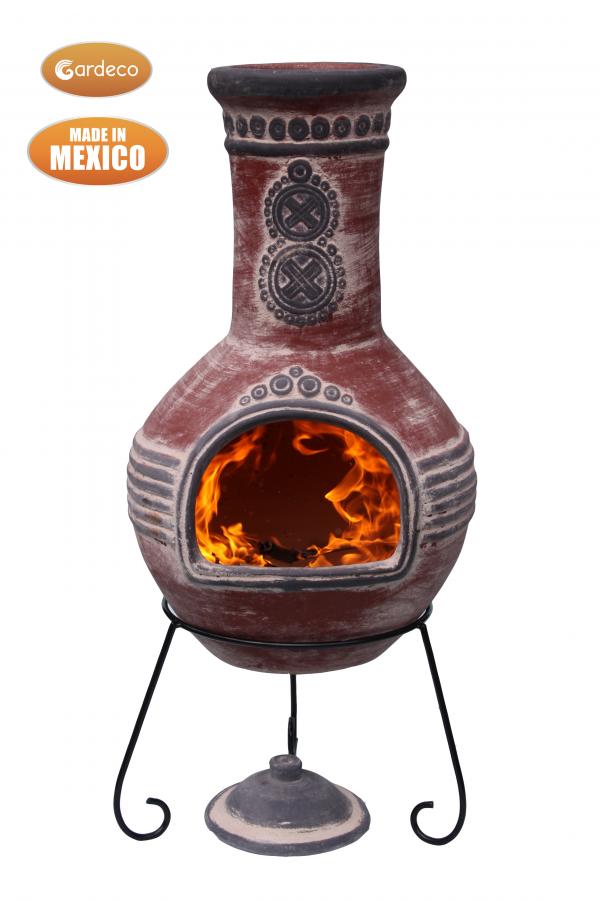 Gardeco Azteca Mexican Clay Chimenea XL (125cm) Red and Grey