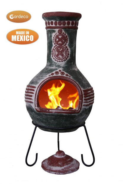 Gardeco Azteca Mexican Clay Chimenea XL (125cm) Green and Red