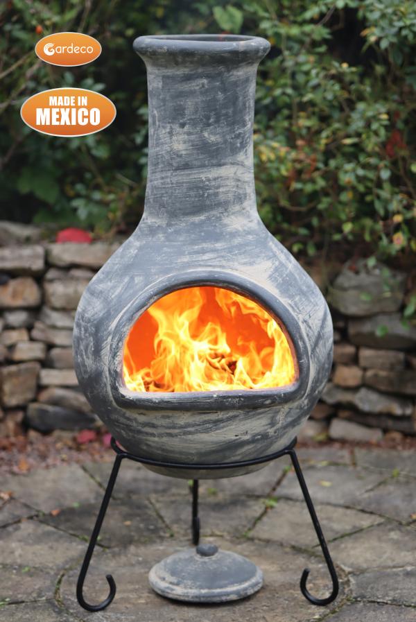 Gardeco Colima Mexican Clay Chimenea XL (125cm) Mid Grey