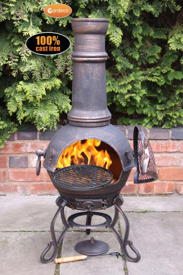 Gardeco Toledo Cast Iron Chimenea, Large 115cm, Bronze