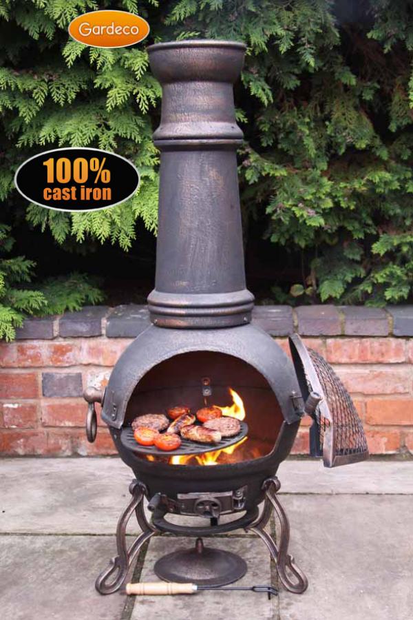 Gardeco Toledo Cast Iron Chimenea, XL 129cm, Bronze
