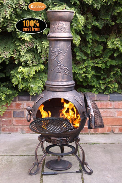 Gardeco Toledo Cast Iron Chimenea, XL 129cm, Bronze with Grapes