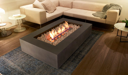 EcoSmart Fire Wharf 65 Rectangular Fire Pit Table, Concrete or Teak, Bioethanol or Gas
