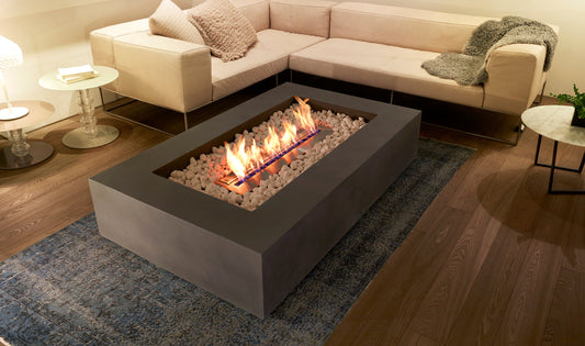 EcoSmart Fire Wharf 65 Rectangular Fire Pit Table, Concrete or Teak, Bioethanol or Gas